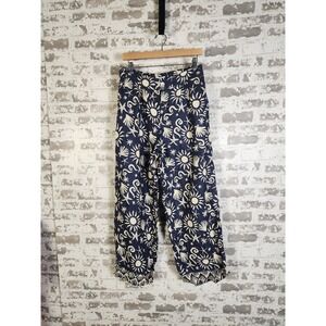 C&C California‎ Linen Wide Leg Pants Large Blue Ivory Sun Starfish Beach Boho